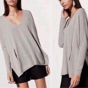 ARITZIA Babaton Baylor Gray V-Neck Tunic Sweater Wool Linen Blend Oversized XXS